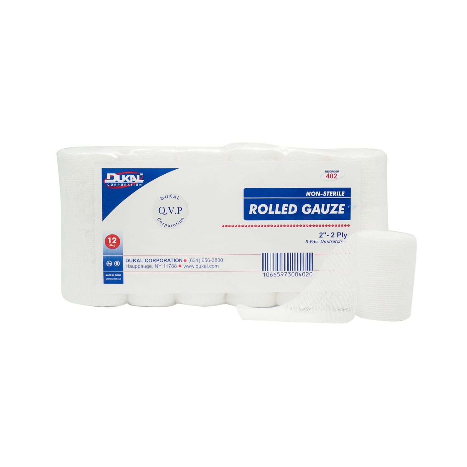 Dukal Corporation Dukal Rolled Gauze  Gauze, 2" x 5 yd, Non-Sterile, 2-Ply, 12 rl/bg, 8