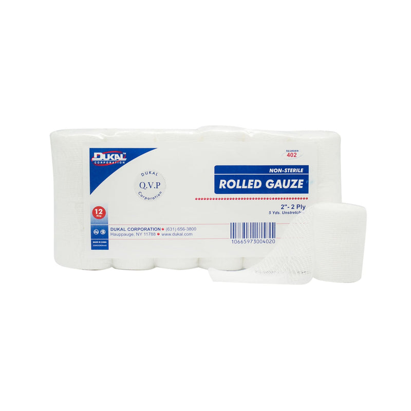 Dukal Corporation Dukal Rolled Gauze  Gauze, 2" x 5 yd, Non-Sterile, 2-Ply, 12 rl/bg, 8