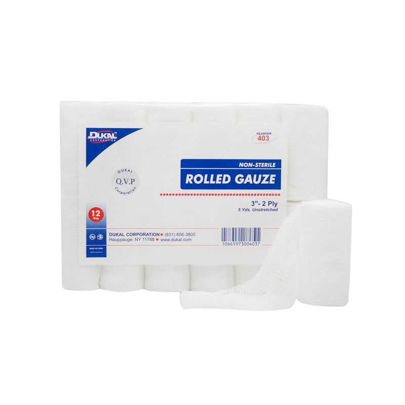 Dukal Corporation Dukal Rolled Gauze  Gauze, 3" x 5 yd, Non-Sterile, 2-Ply, 12 rl/bg, 8