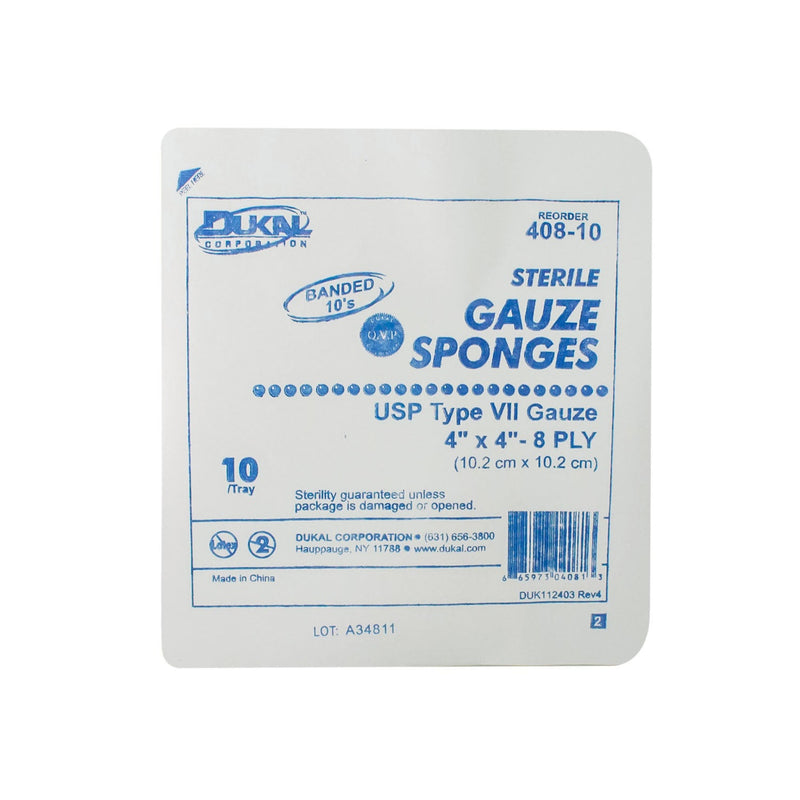 Dukal Corporation Dukal Woven Cotton Gauze Sponges  Sponge, 4" x 4", Sterile Tray, 8-Ply, 10/tray, 128