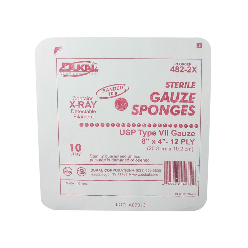 Dukal Corporation Dukal X-Ray Detectable Gauze Sponges  Sponge, 8" x 4" X-Ray Detectable Type VII, 12-Ply,
