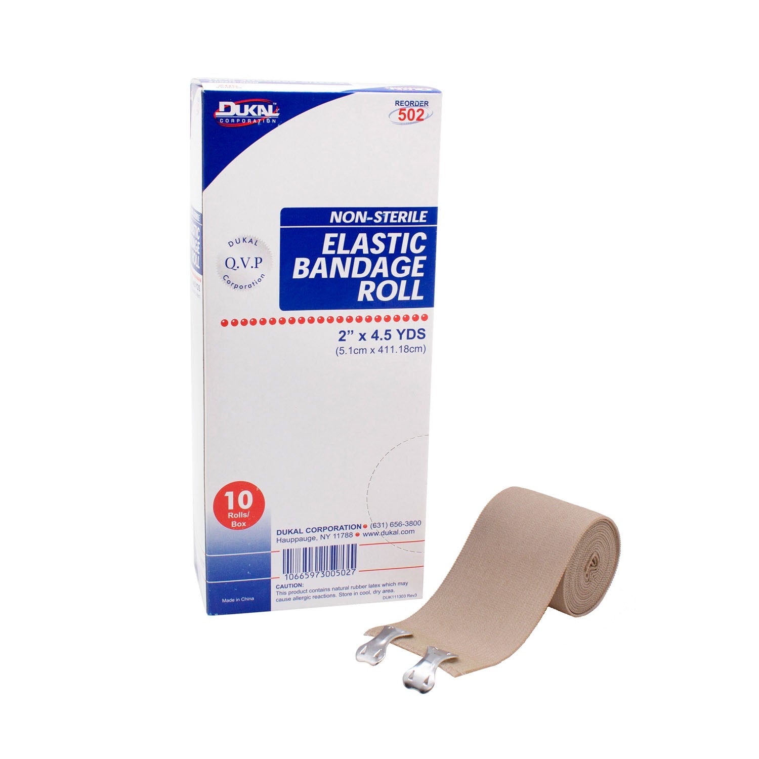 Dukal Corporation Dukal Elastic Bandage  Elastic Bandage Roll, 2" x 4.5yd, Non-Sterile, 10/