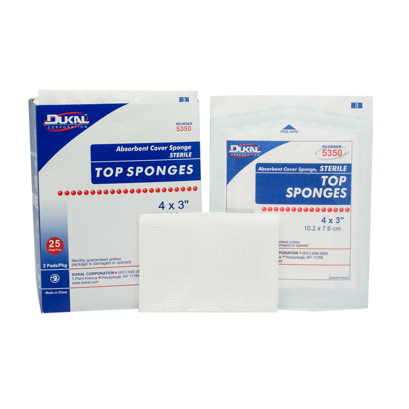 Dukal Corporation Dukal Top Sponges - Non-Woven Facing Cover Sponge  4" x 3", Non-Woven, Sterile, 2/pk, 25 pk/bx, 24 bx