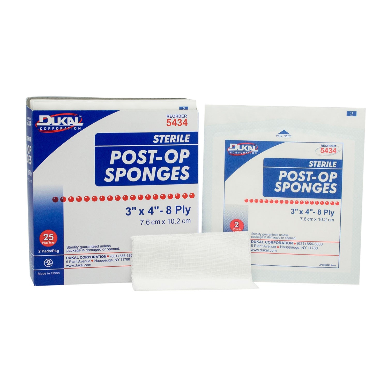 Dukal Corporation Dukal Post-Op Sponges  4" x 3" Sterile Post-Op, Gauze Facing, 2/pk, 25 pk