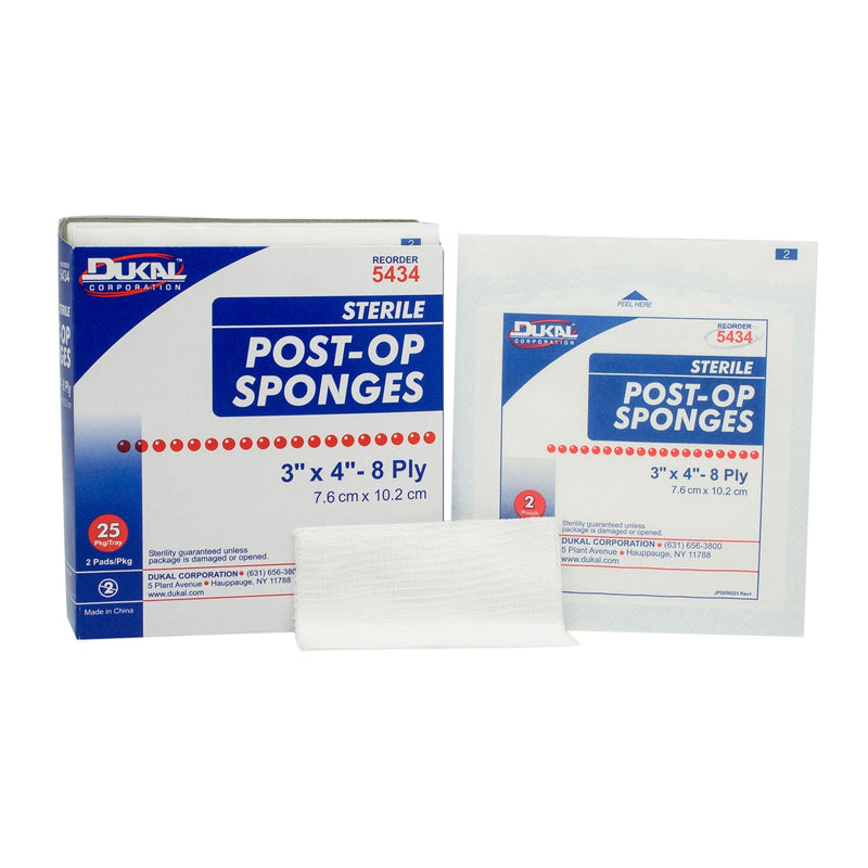 Dukal Corporation Dukal Post-Op Sponges  4" x 3" Sterile Post-Op, Gauze Facing, 2/pk, 25 pk