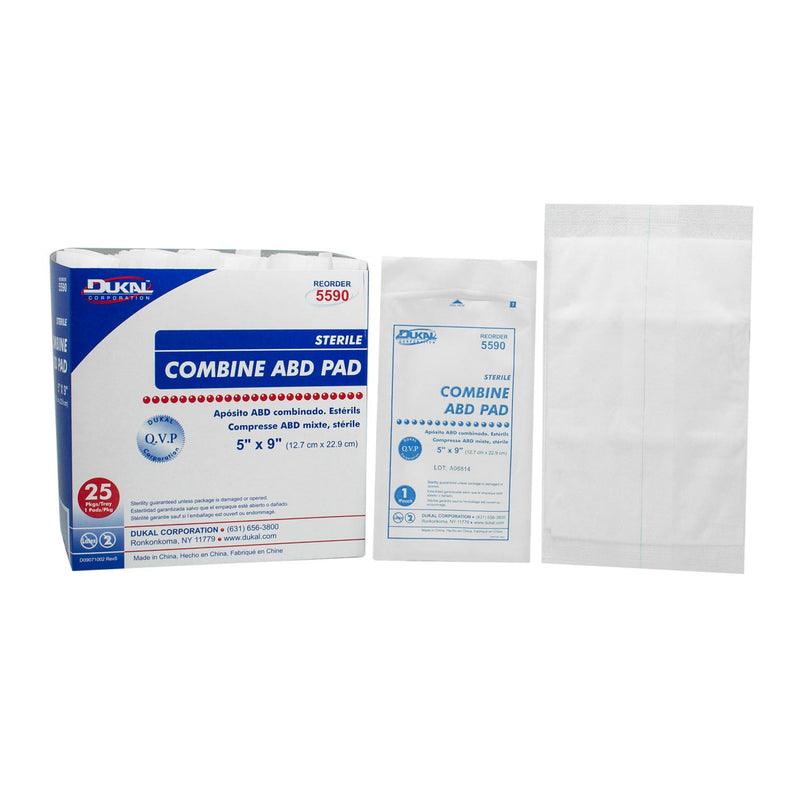 Dukal Corporation Dukal Abd Pads  ABD Pad, 5" x 9", Sterile, 1/pk, 25 pk/tray, 16 tr