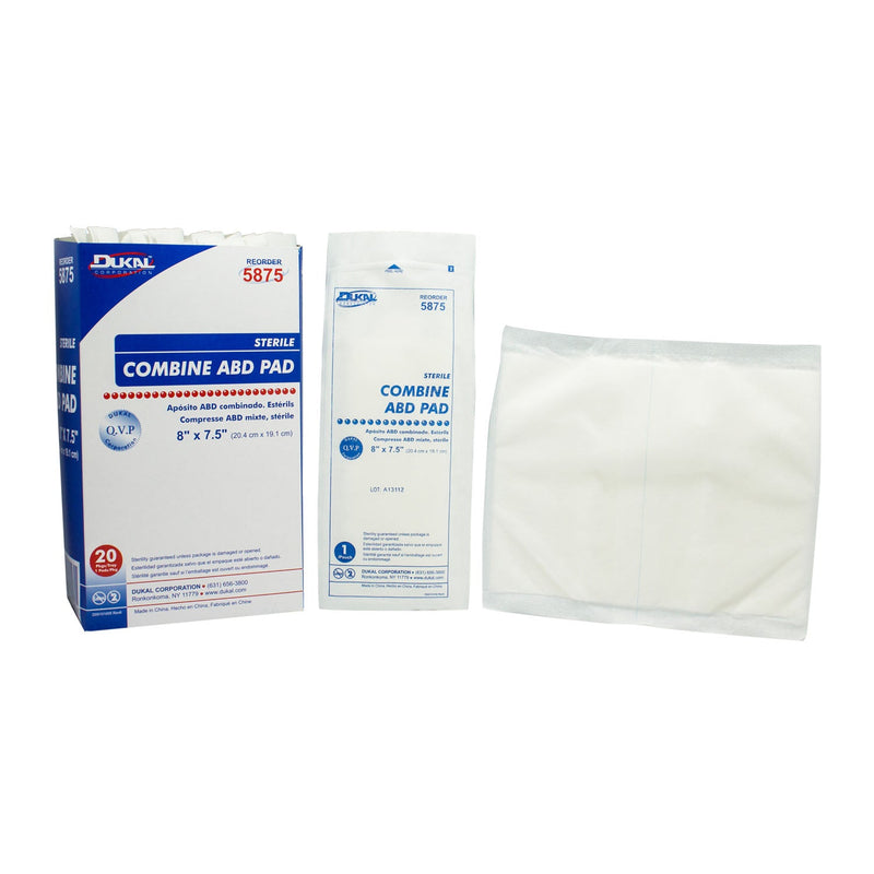 Dukal Corporation Dukal Abd Pads  ABD Pad, 8" x 7½", Sterile, 1/pk, 20 pk/tray, 12 t