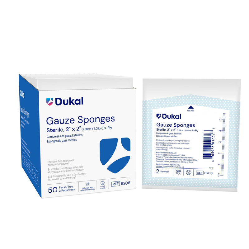 Dukal Corporation Dukal Woven Cotton Gauze Sponges  Sponge, 2" x 2", Sterile, 8-Ply, 2/pk, 50 pk/bx, 3