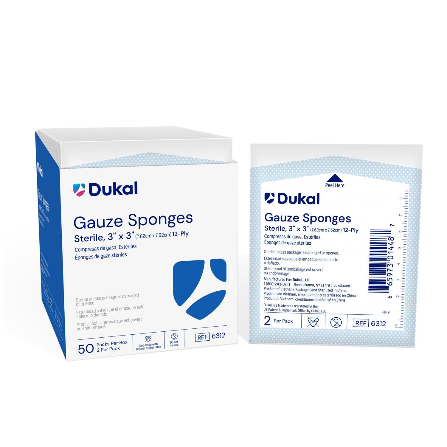 Dukal Corporation Dukal Woven Cotton Gauze Sponges  Sponge, 3" x 3", Sterile, 12-Ply, 2/pk, 50 pk/bx,