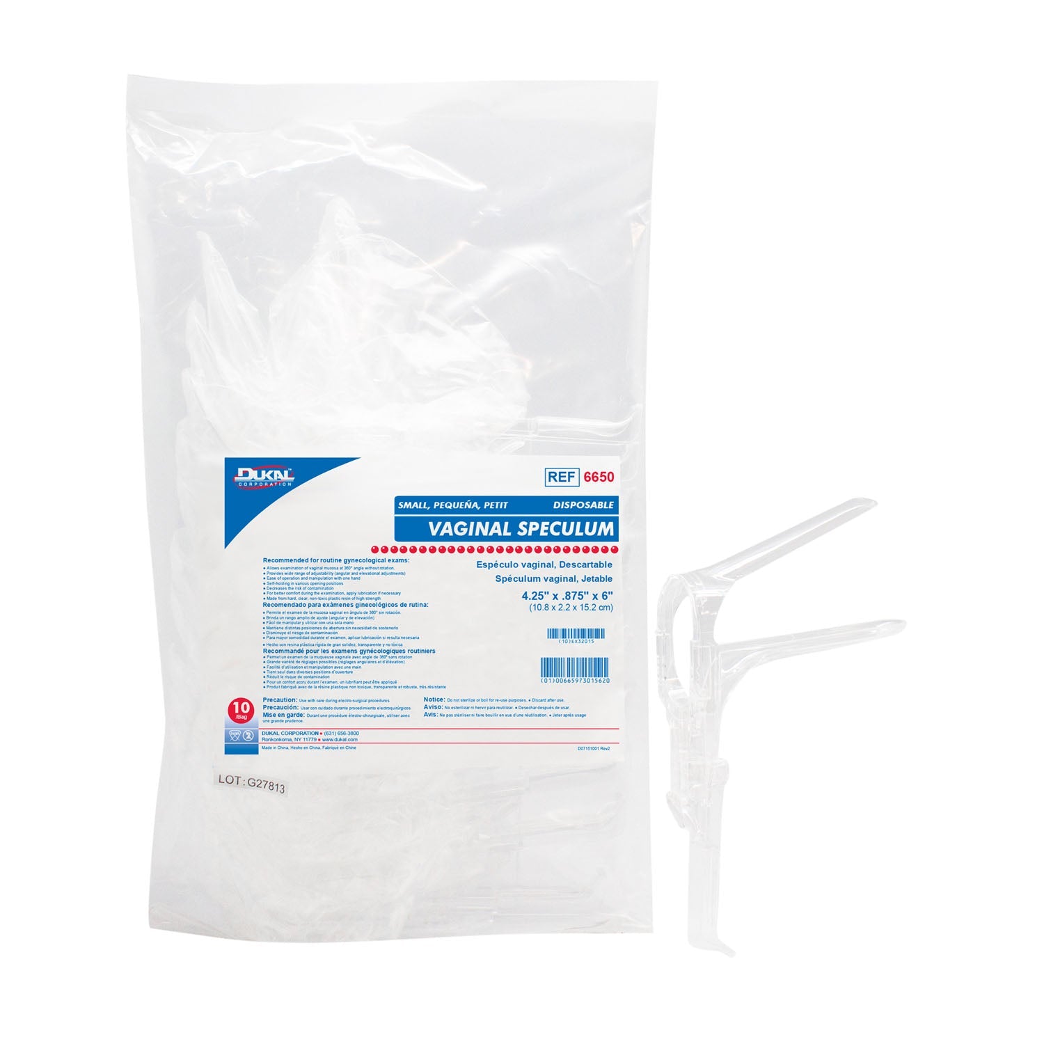 Dukal Corporation Dukal Vaginal Speculums  Speculum, Small, Disposable, 10/bg, 10 bg/cs