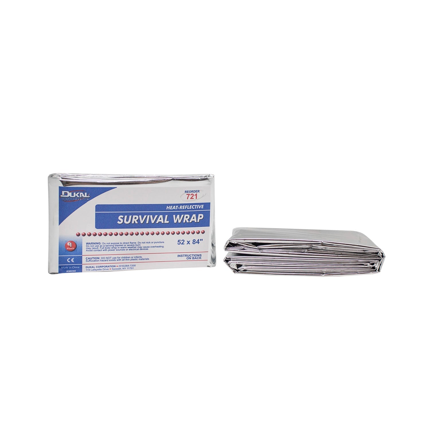Dukal Corporation Dukal Emergency Blankets  Survival Wrap, 52" x 84", Silver, Heat Reflective,