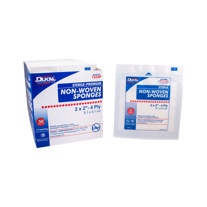 Dukal Corporation Dukal Premium Non-Woven Sponges  Sponge, 2" x 2" Non-Woven, Premium, Sterile, 4-Ply