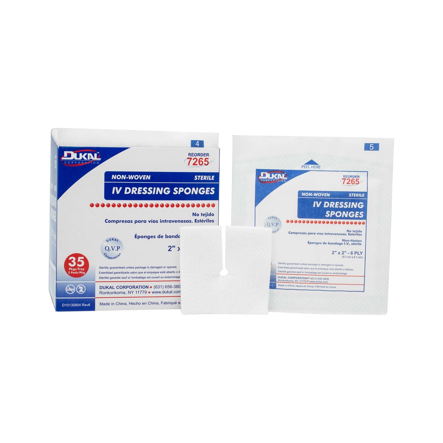 Dukal Corporation Dukal Iv & T-Drain Sponges  IV Sponge, 2" x 2" Sterile, 6-Ply, 2/pk, 35 pk/bx,