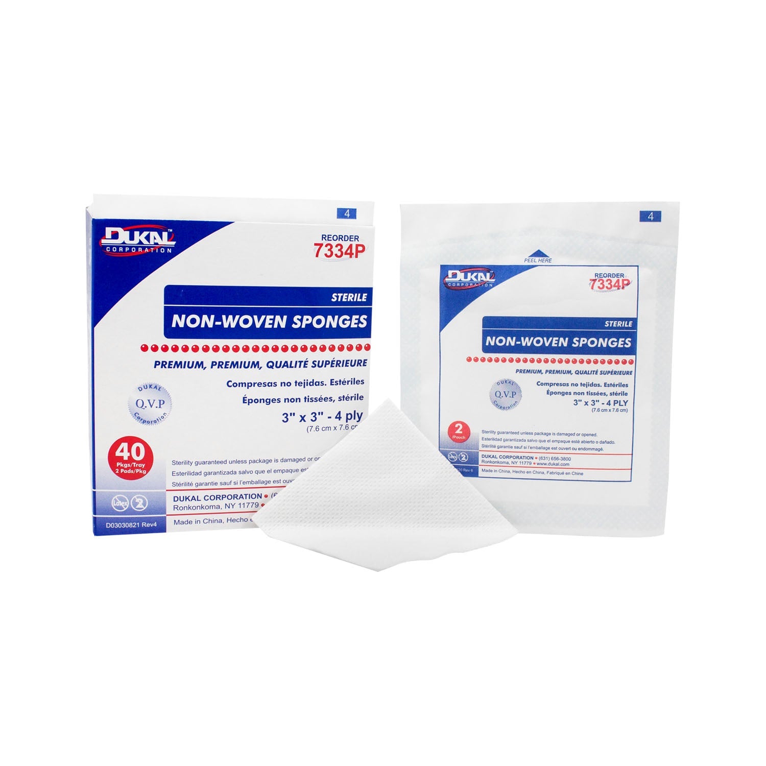 Dukal Corporation Dukal Premium Non-Woven Sponges  Sponge, 3" x 3" Non-Woven, Premium, Sterile, 4-Ply