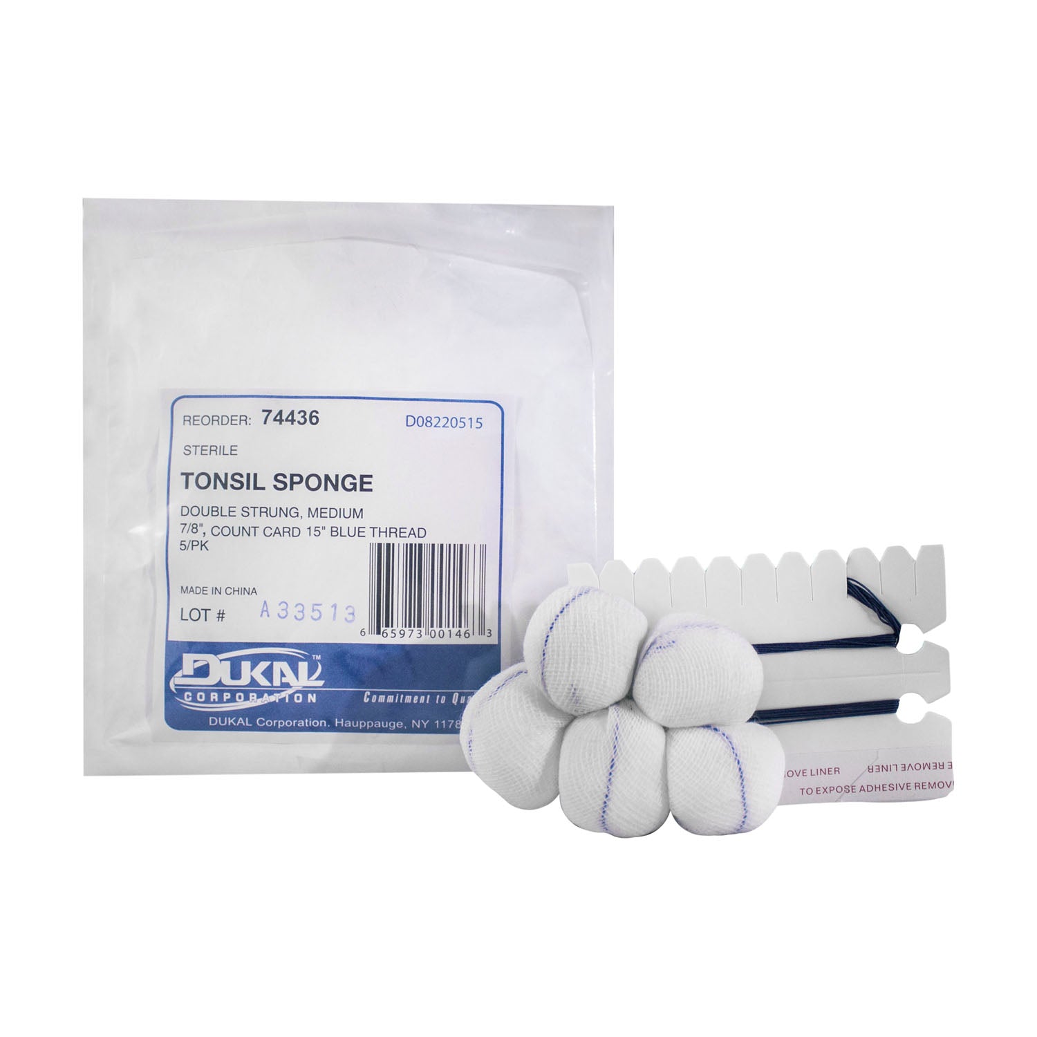 Dukal Corporation Dukal 15" Double Strung Tonsil Sponges  5s, Medium, 7/8", 5/pk, 100 pk/cs