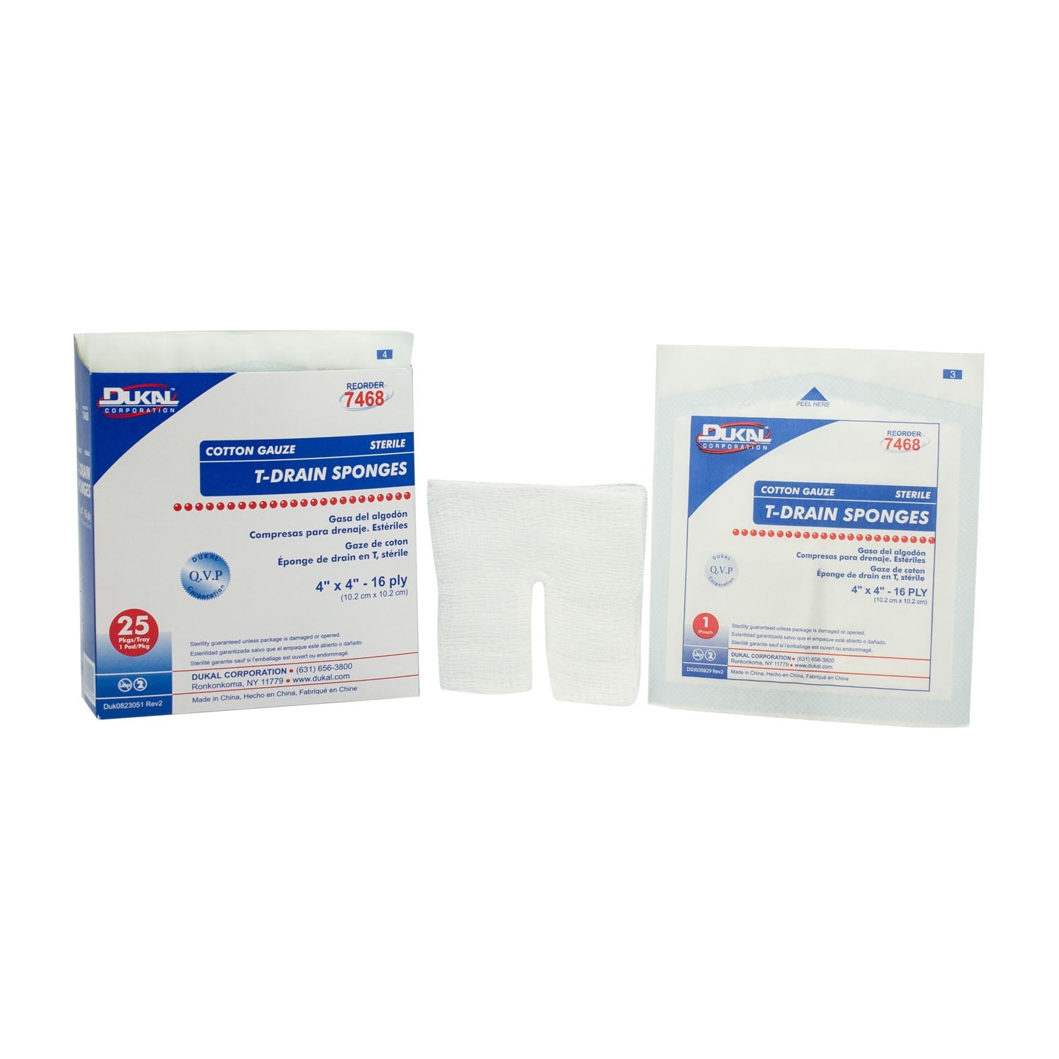 Dukal Corporation Dukal Iv & T-Drain Sponges  T-Drain Sponge, 4" x 4" Sterile, 16 Ply, 1/pk, 25