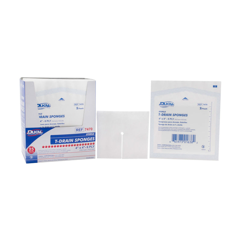 Dukal Corporation Dukal Iv & T-Drain Sponges  T-Drain Sponge, 4" x 4", 6-Ply, Sterile, 2/pk, 25