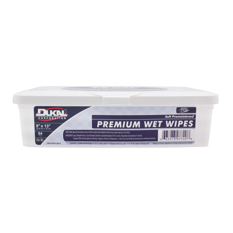 Dukal Corporation Dukal Wet Wipes  Wet Wipes, 9" x 13", Adult, 64/tub, 8 tub/cs