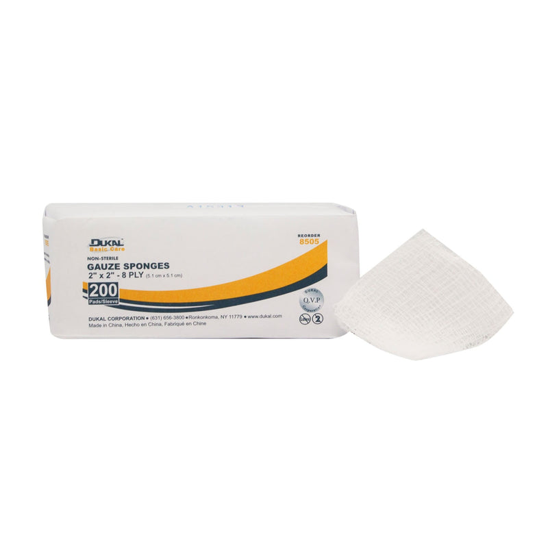 Dukal Corporation Dukal Basic Gauze Sponges  Sponge, 2" x 2", Non-Sterile, 8-Ply, 200 bg, 25 bg