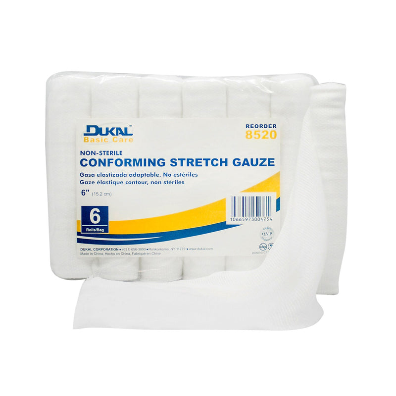 Dukal Corporation Dukal Basic Conforming Stretch Gauze  Gauze, 6" Non-Sterile, 6 rl/bg, 8 bg/cs