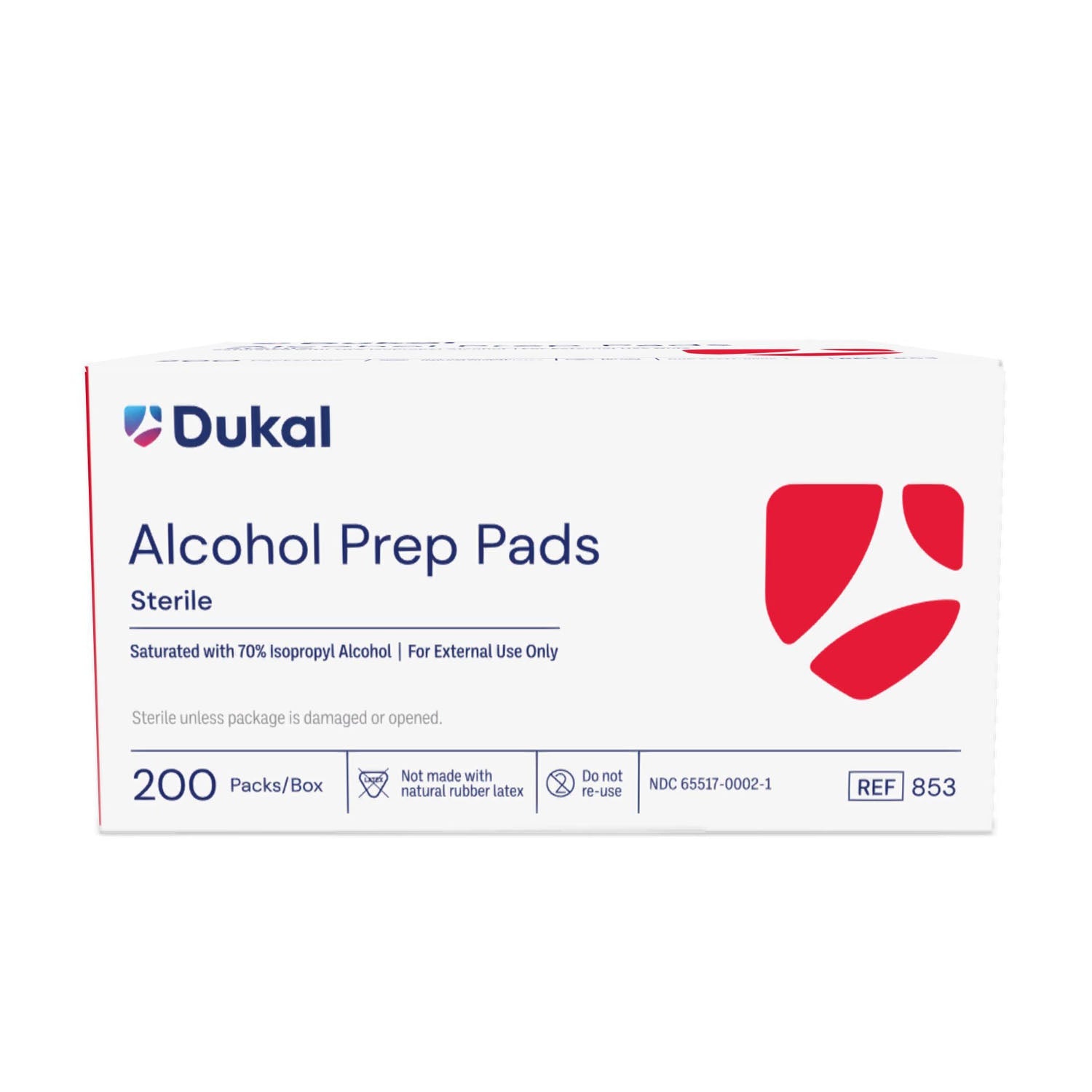 Dukal Corporation Dukal Alcohol Pads  Prep Pads, Medium, 2-Ply, Sterile, 200/bx, 20 bx/c