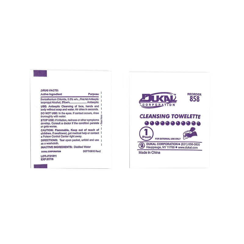 Dukal Corporation Dukal Cleansing Towelette  Cleansing Towelettes, 5" x 8", Bulk, 1/pk, 3pk/str