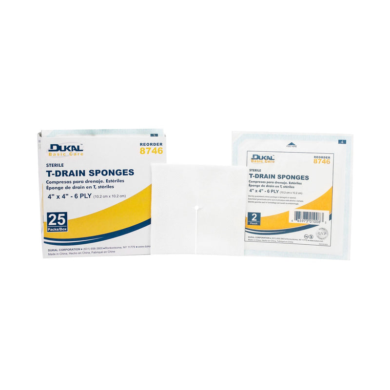Dukal Corporation Dukal Iv & T-Drain Sponges  T-Drain Sponge, 4" x 4", Sterile, 2/pk, 25 pk/bx,