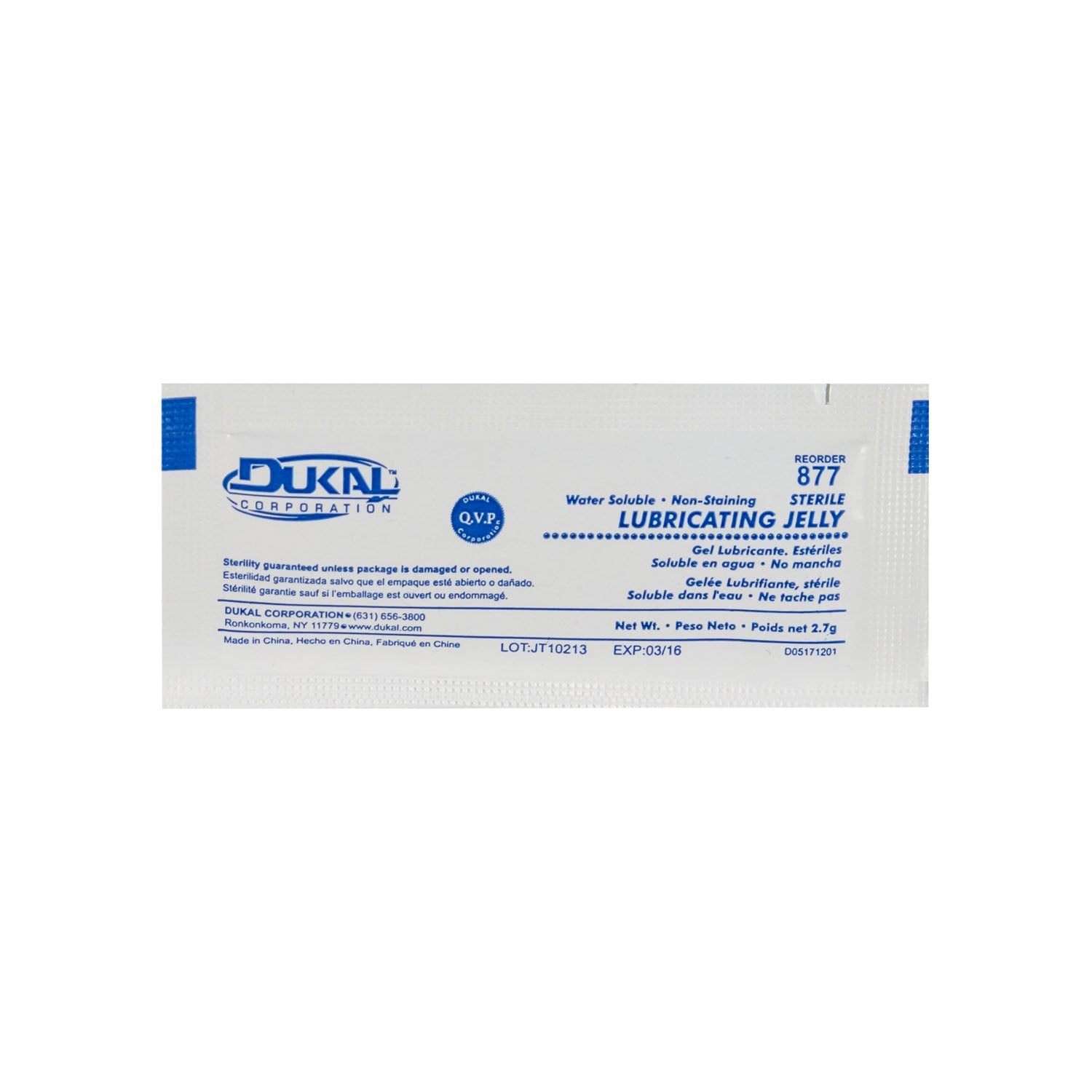 Dukal Corporation Dukal Lubricating Jelly  Jelly, Foil Pack, 3gm, Sterile, 144/bx, 12 bx/cs