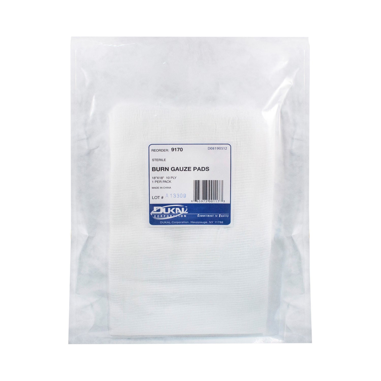 Dukal Corporation Dukal Sterile Burn Gauze Pads  Pad, 18" x 18", 10-Ply, Sterile 1s, 2 x1 Mesh, Cut