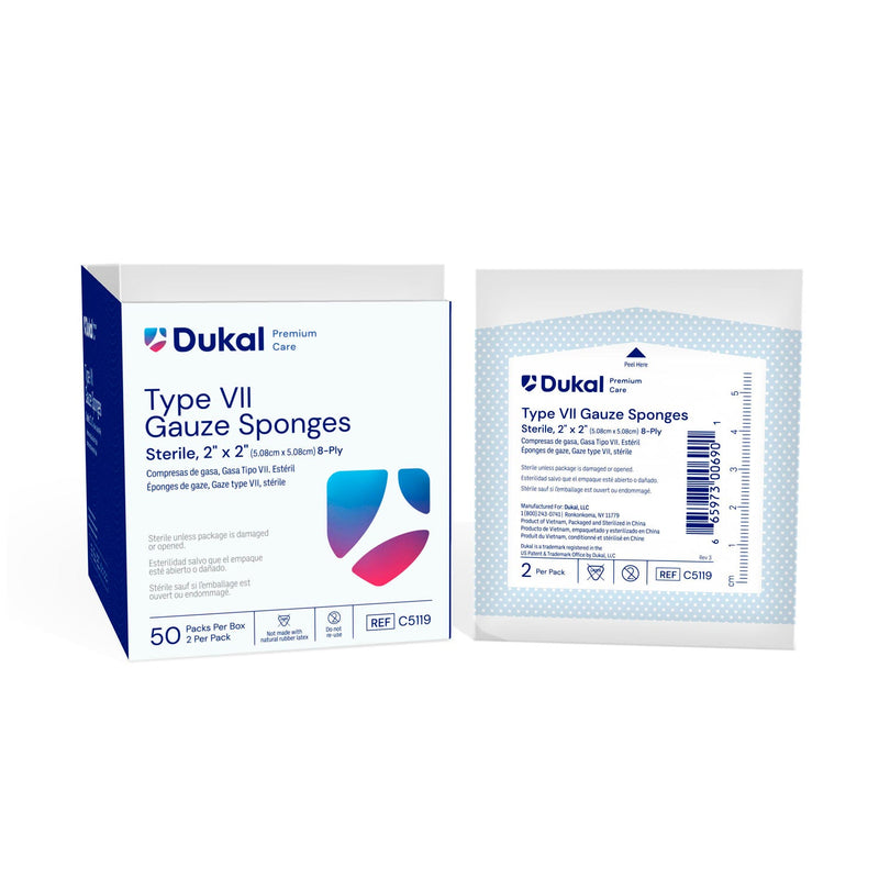 Dukal Corporation Dukal Caliber Gauze Sponges  Sponge, Type VII, Sterile, 2" x 2", 8-Ply, 2/pk, 5