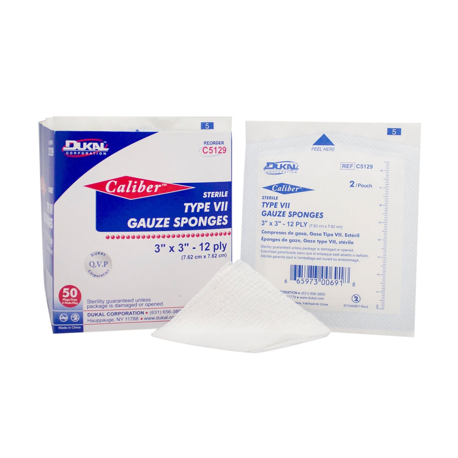Dukal Corporation Dukal Caliber Gauze Sponges  Sponge, Type VII, Sterile, 3” x 3”, 12-Ply, 2/pk,