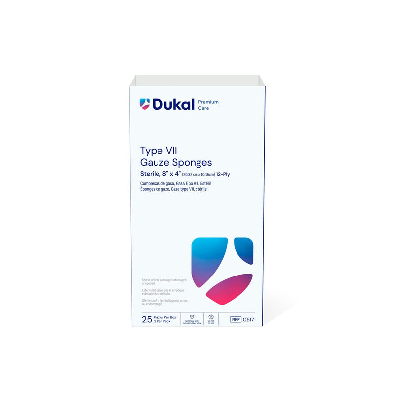 Dukal Corporation Dukal Caliber Gauze Sponges  Sponge, Type VII, Sterile, 8" x 4", 12-Ply, 2/pk,