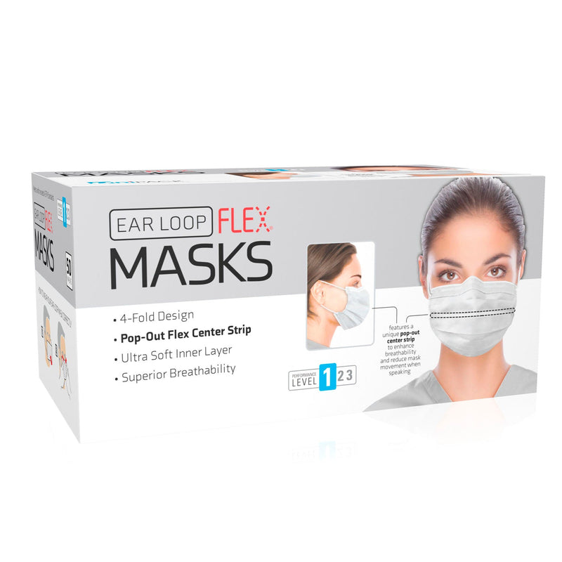 Dukal Corporation Dukal Procedure Masks  Flex Mask, Level 1, Ear-Loop, White, 50/bx, 20 bx/