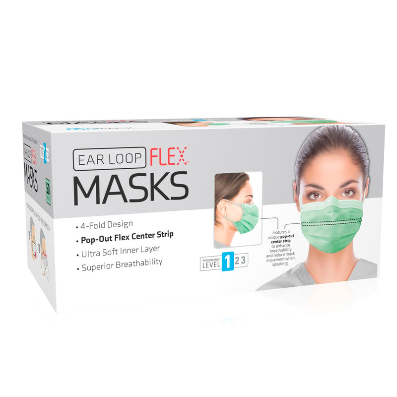 Dukal Corporation Dukal Procedure Masks  Flex Mask, Level 1, Ear-Loop, Green, 50/bx, 20 bx/