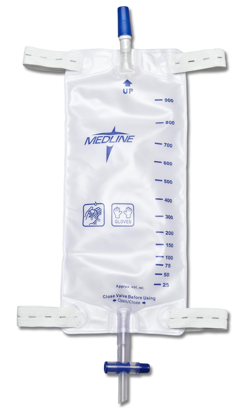 Medline Urinary Leg Bag Medline Anti-Reflux Valve Sterile 1,100 mL Vinyl / Flocked (DYND12588 / CS)