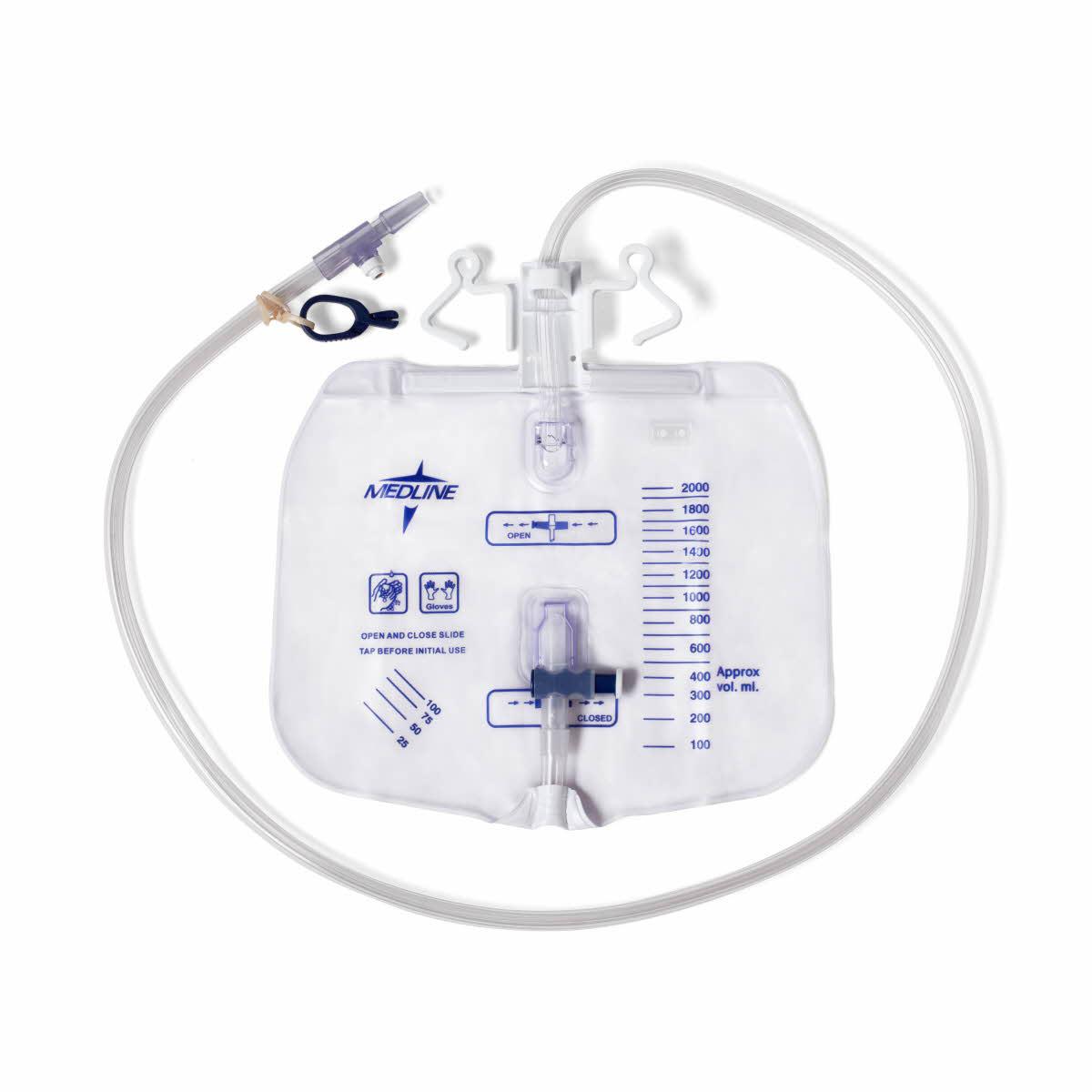Medline Urinary Drain Bag Medline Anti-Reflux Valve OR Sterile 2,000 mL Vinyl (DYND25205 / CS)
