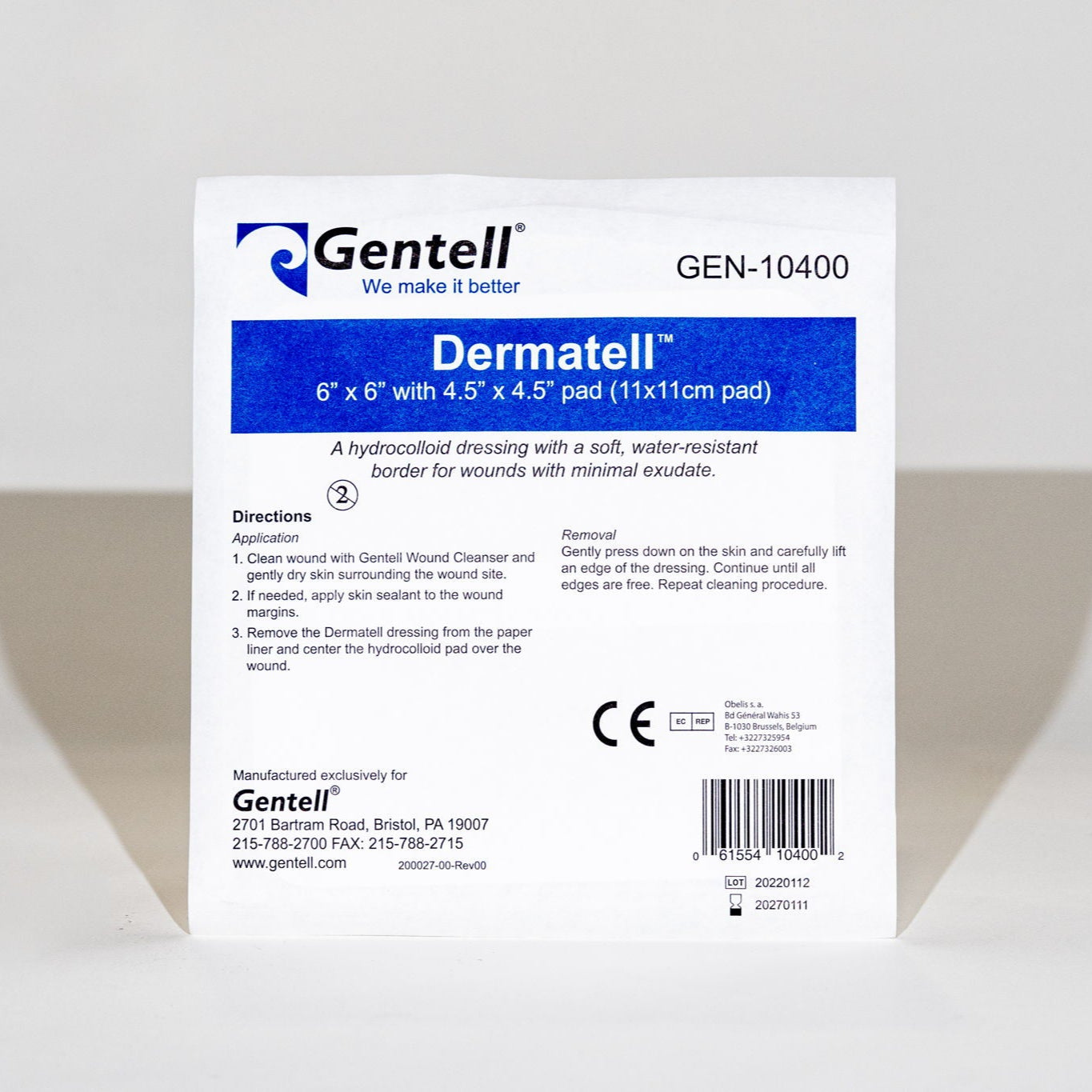 DRESSING DERMATELL HYDROCOLLD6INX6IN 4.5INPAD 50/CS