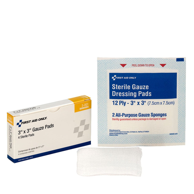 First Aid Only/Acme United Corporation First Aid Only/Acme United Wound Care  Sterile Gauze Pads, 3"x3", 4/bx