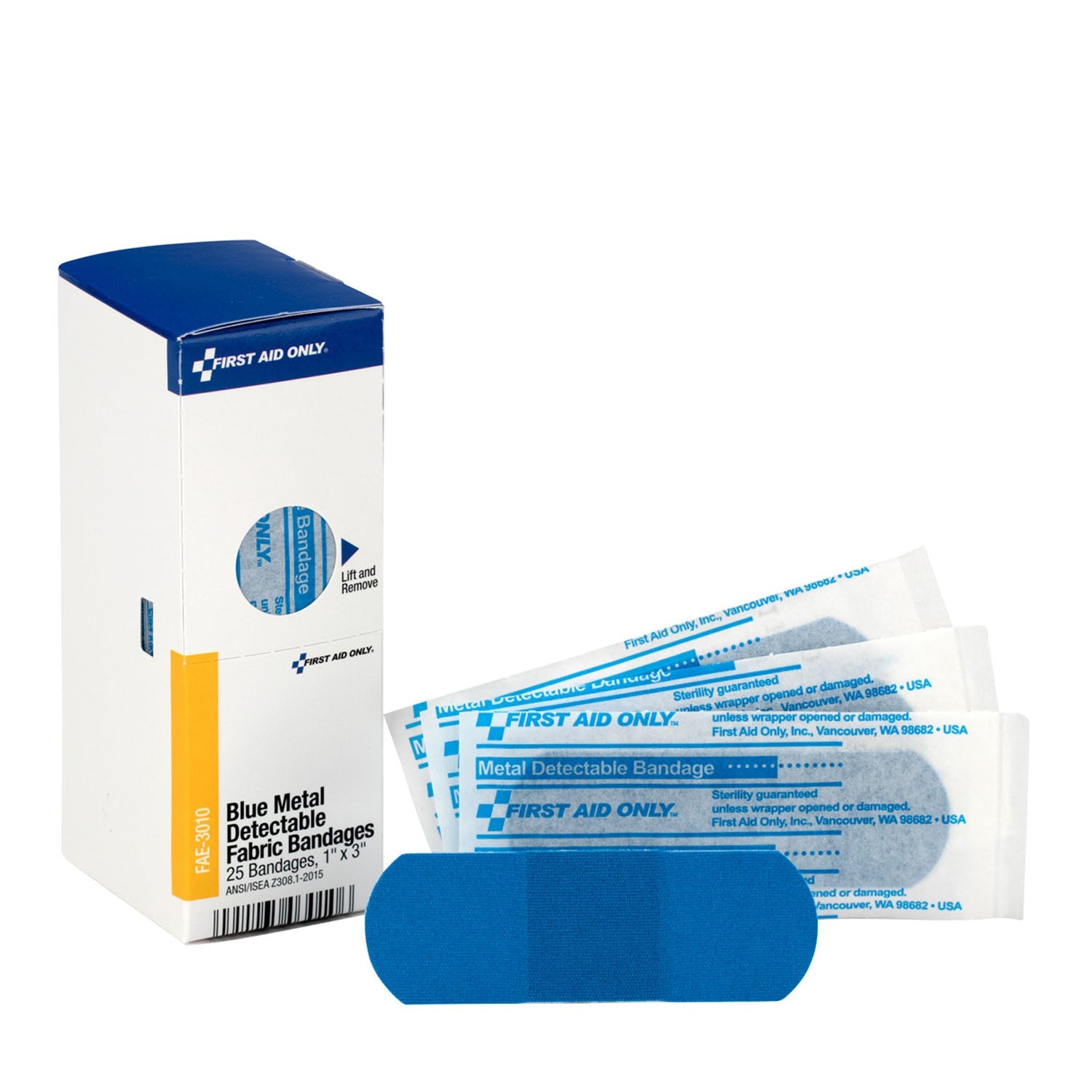 First Aid Only/Acme United Sc Refill Items For Kits  SC Refill, 1"x3", Blue Metal Detectable Bandage+E5