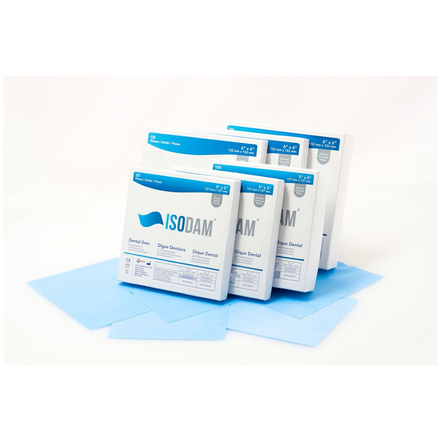 Four D Rubber Co Ltd Four D Rubber Isodam Dental Dam  Isodam, Non-Latex 5" x 5" Blue, Medium (0.18mm-0.2