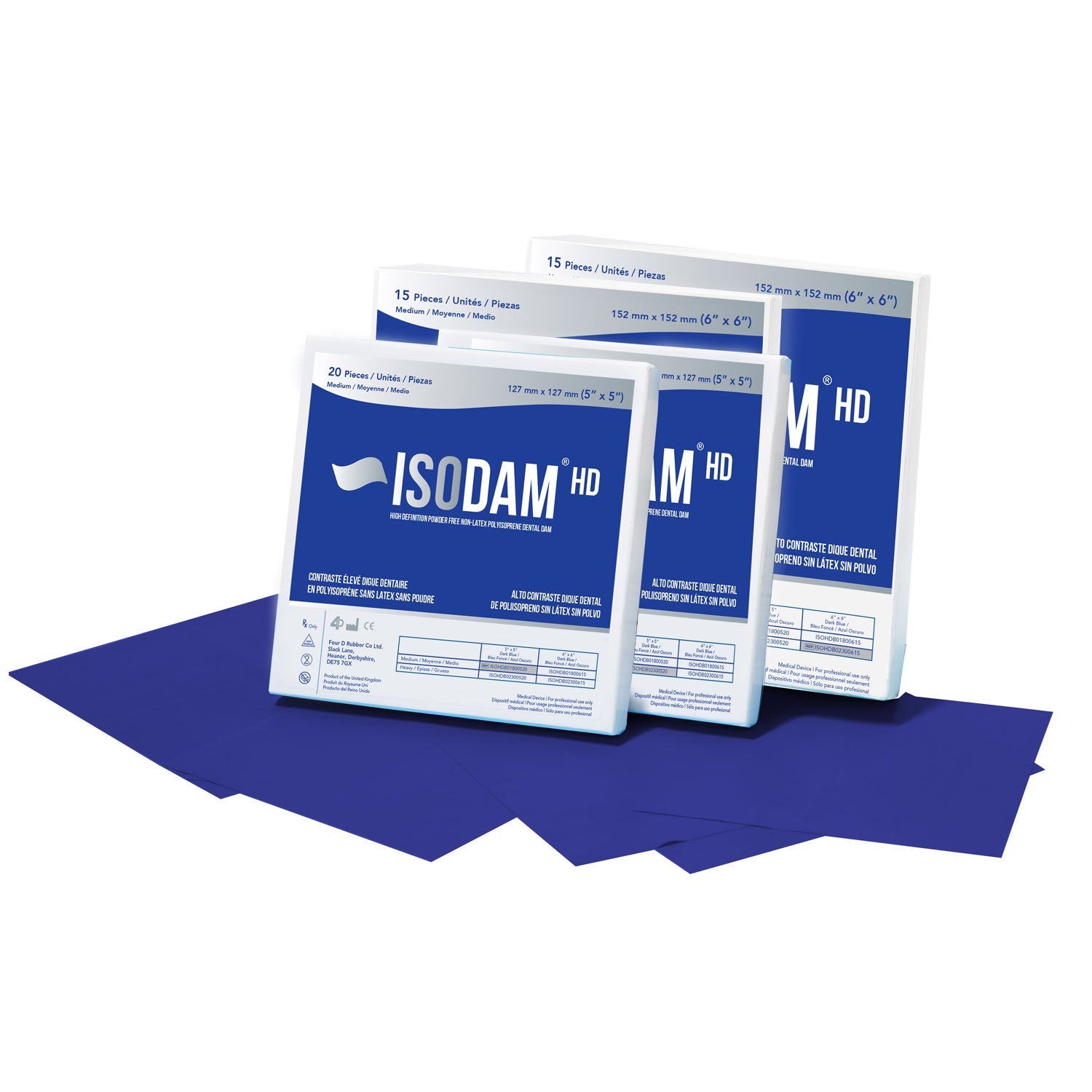 Four D Rubber Co Ltd Four D Rubber Isodam Hd Royal Blue Polyisoprene Dental Dam  HD 6" x 6" Medium, Latex-free, Royal Blue. 15 piec