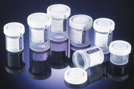 Specimen Container Samco Narrow-Mouth Bio-Tite 48 mm Opening 90 mL (3 oz.) Screw Cap Patient Information Sterile (Each)