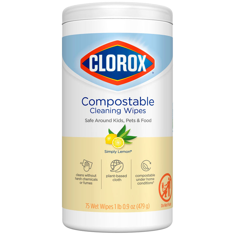 Clorox Sales Company Clorox Commercial Solutions Disinfecting Wipes  Clorox Compostable Cleaning Wipe, Simply Lemon, 75