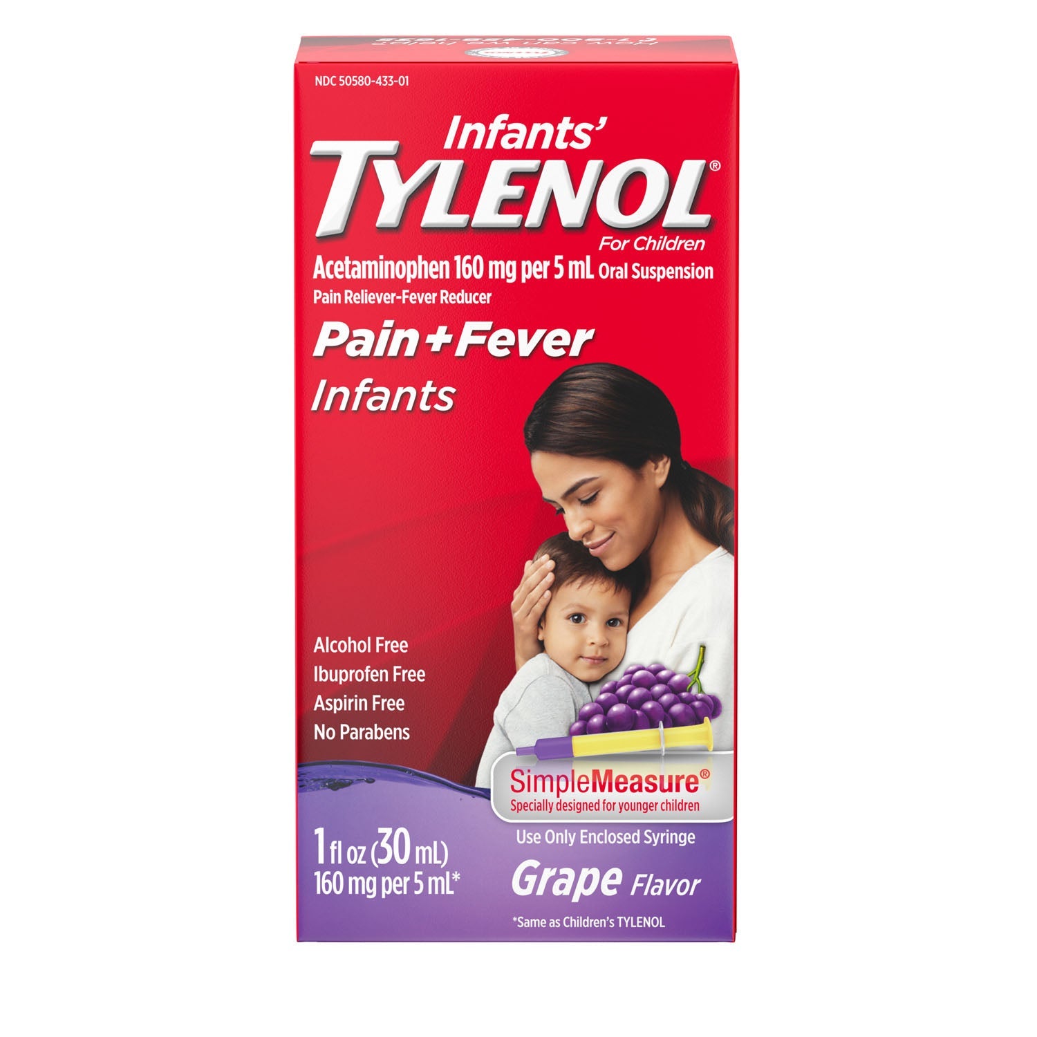 Johnson & Johnson Consumer Products J&J Tylenol Infants' Oral Suspension  Oral Suspension, Grape, 1 fl oz, 6/bx, 6 bx/cs