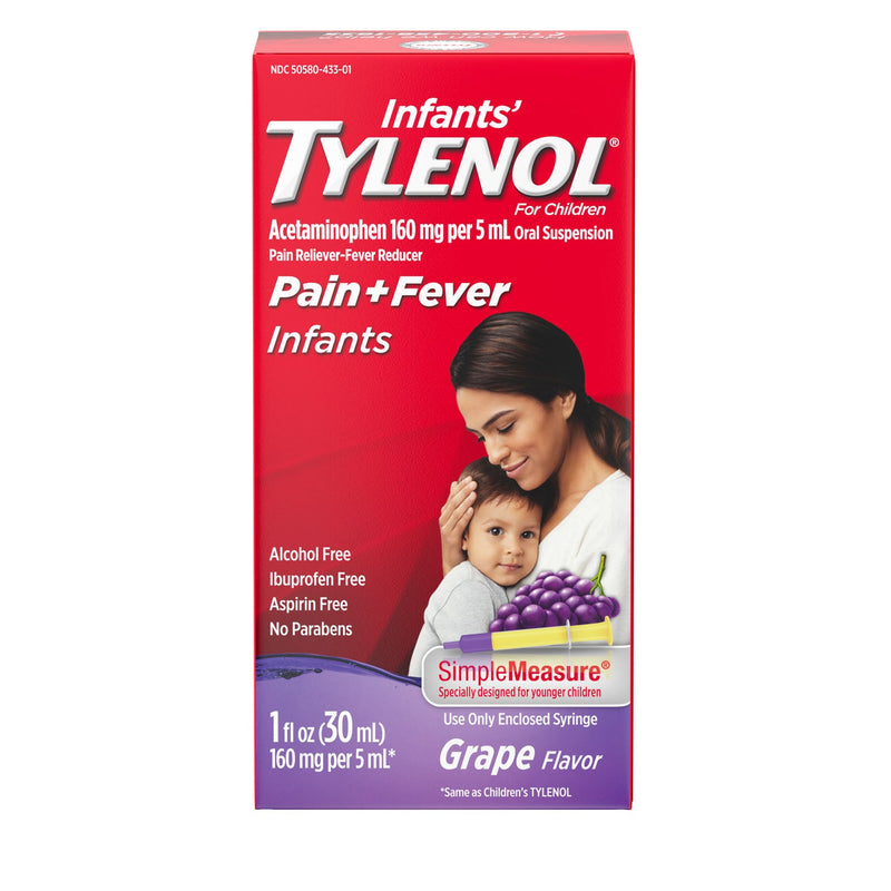 Johnson & Johnson Consumer Products J&J Tylenol Infants' Oral Suspension  Oral Suspension, Grape, 1 fl oz, 6/bx, 6 bx/cs