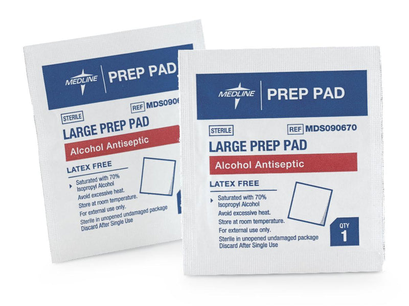 Medline Alcohol Prep Pad Medline 70% Strength Isopropyl Alcohol Individual Packet Large Sterile (MDS090670 / CS) 