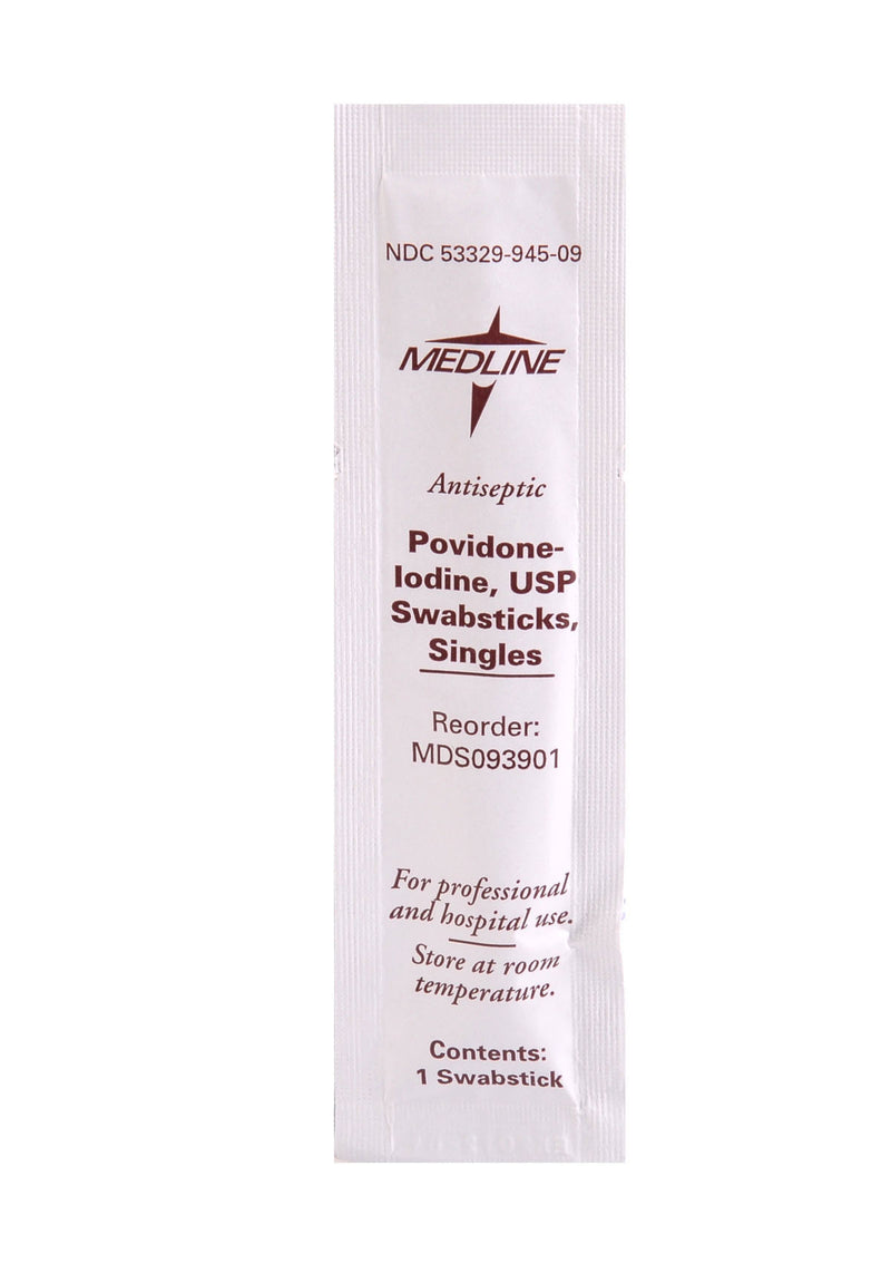 Medline Impregnated Swabstick 10% Strength Povidone-Iodine Individual Packet NonSterile (MDS093901 / CS)