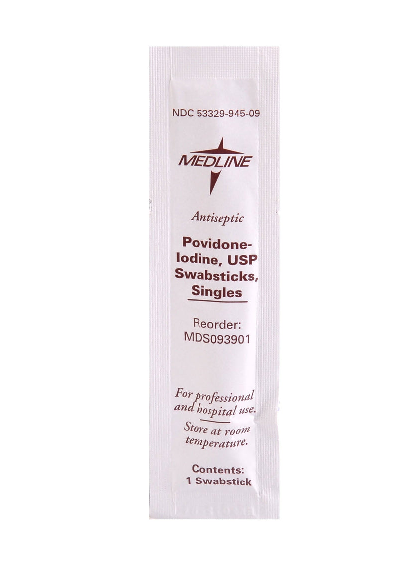 Medline Impregnated Swabstick 10% Strength Povidone-Iodine Individual Packet NonSterile (MDS093901 / CS) 