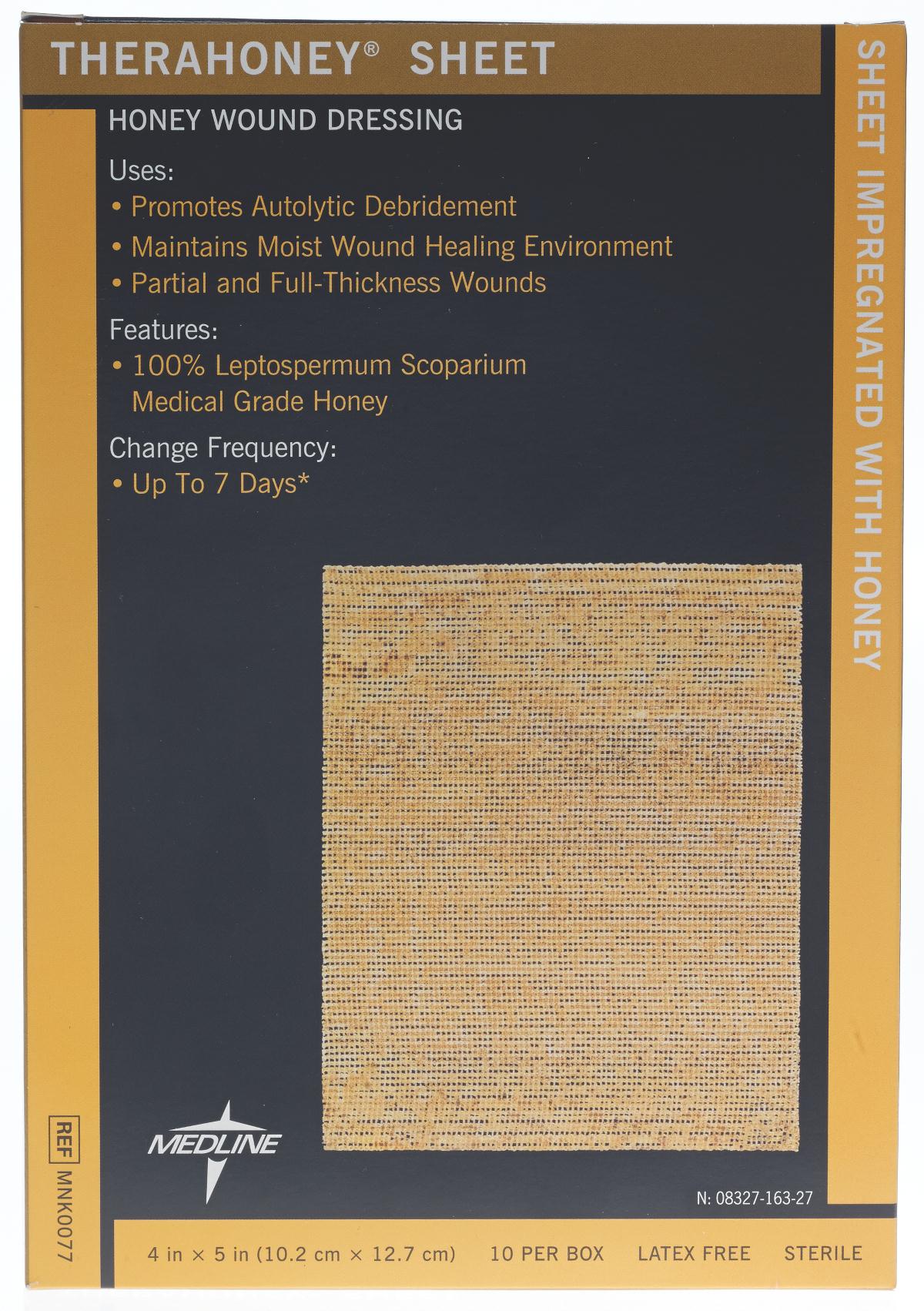 Medline Honey Impregnated Wound Dressing TheraHoney Rectangle 4 X 5 Inch Sterile (MNK0077 / BX)