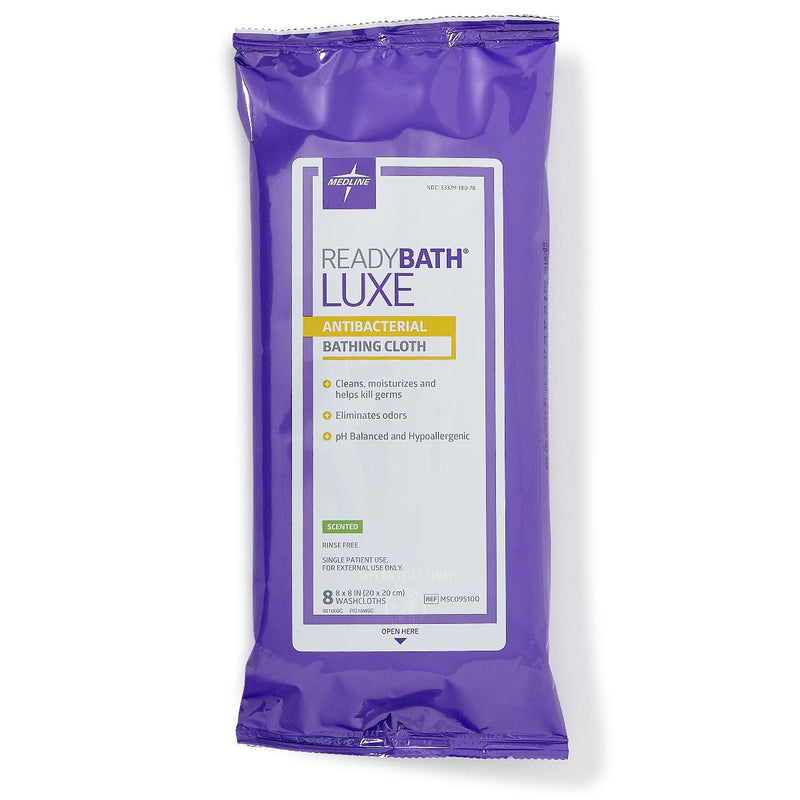 Medline Rinse-Free Bath Wipe ReadyBath Luxe Soft Pack Scented 8 Count (MSC095100 / CS) 